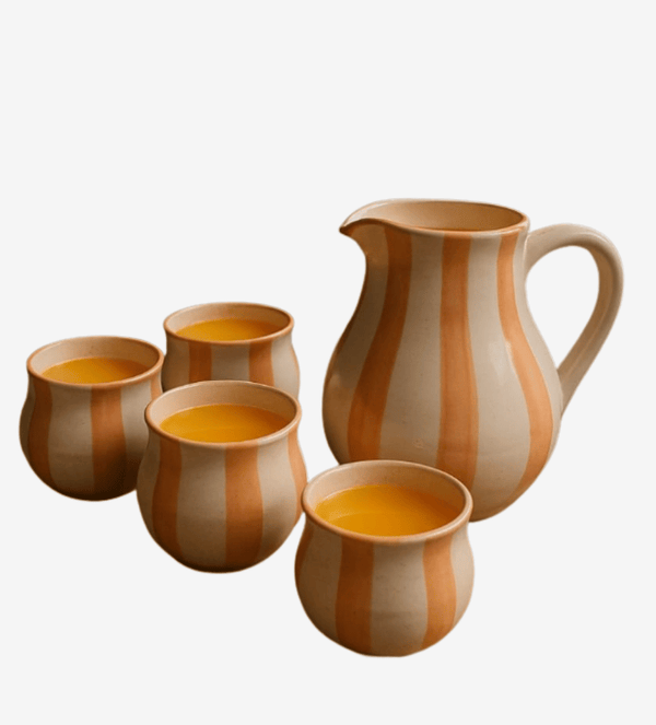 Handcrafted Ceramic Pitcher Set – Terracotta Stripe Collection