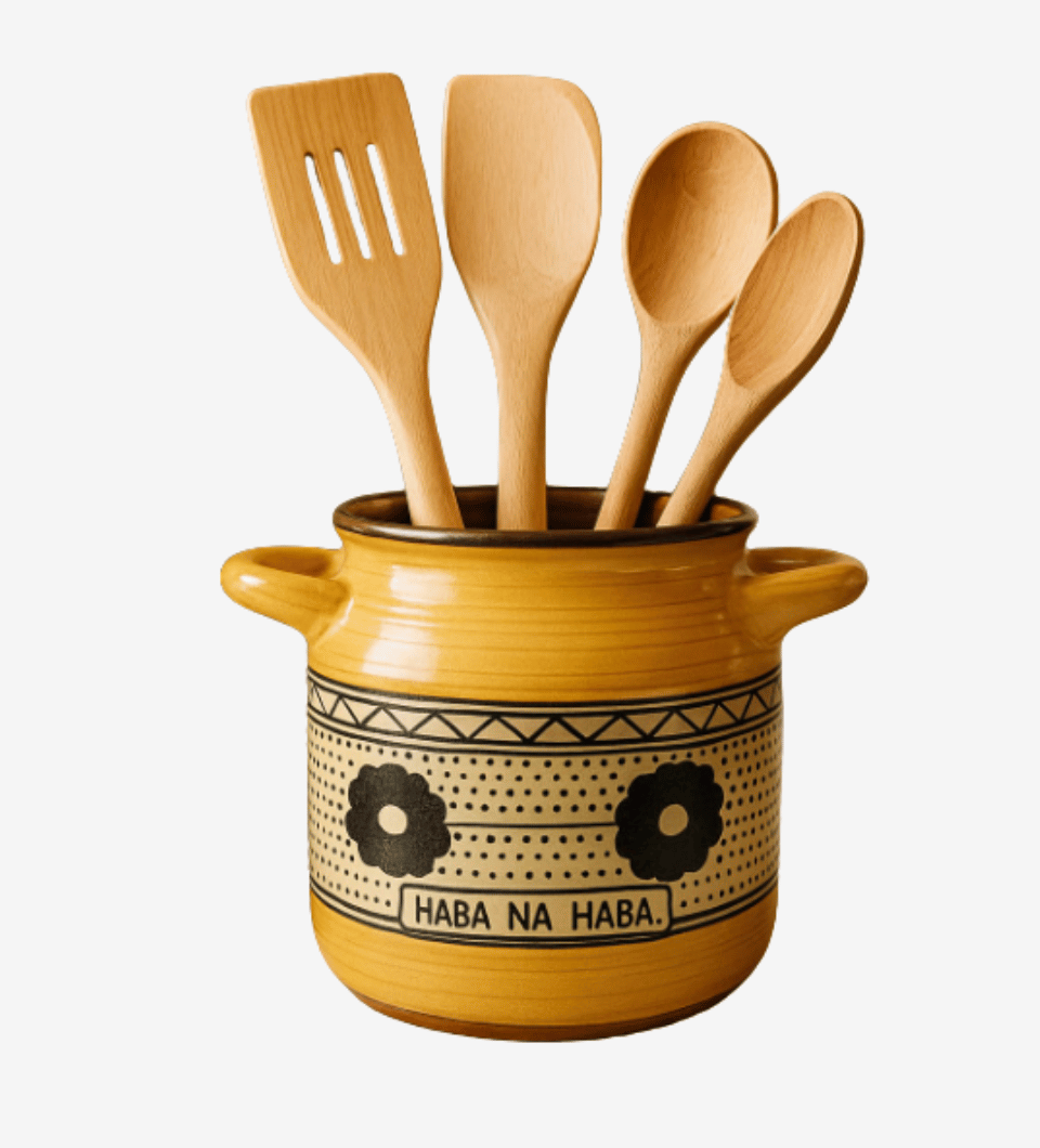 Handcrafted Ceramic Utensil Jar – “Haba Na Haba” Design