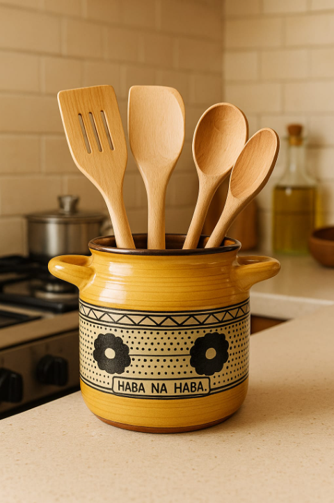 Handcrafted Ceramic Utensil Jar – “Haba Na Haba” Design